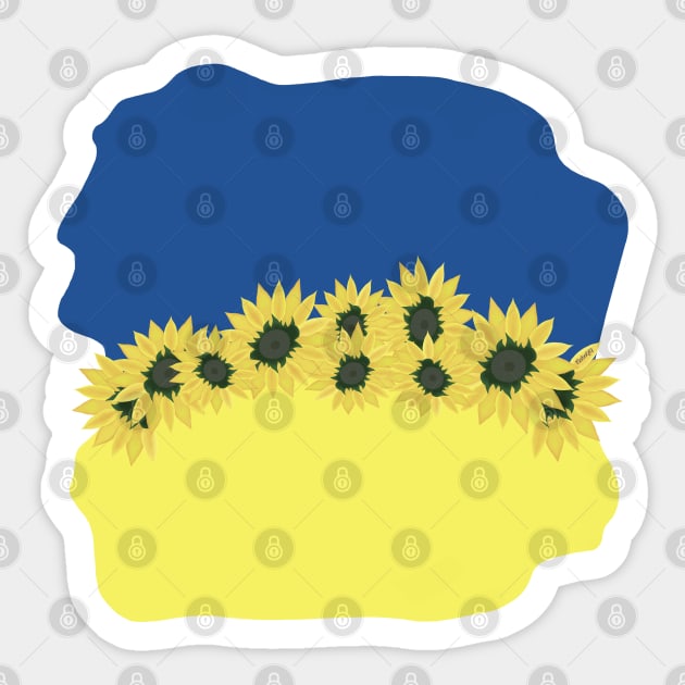 Flag of Ukraine with sunflowers Sticker by KateQR